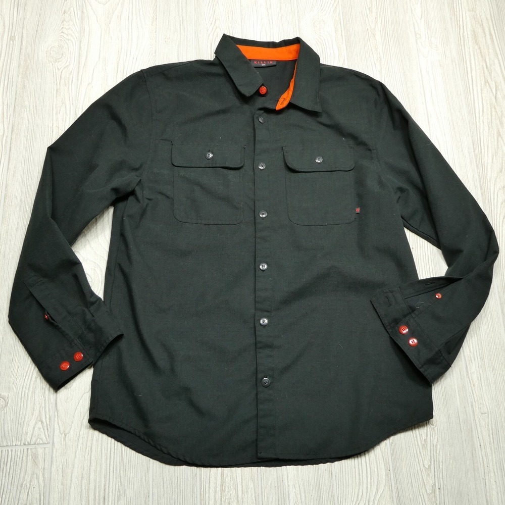 Killik Shirt Mens Size 2XL Black Button Up Thick Polyester Canvas Casual Dress